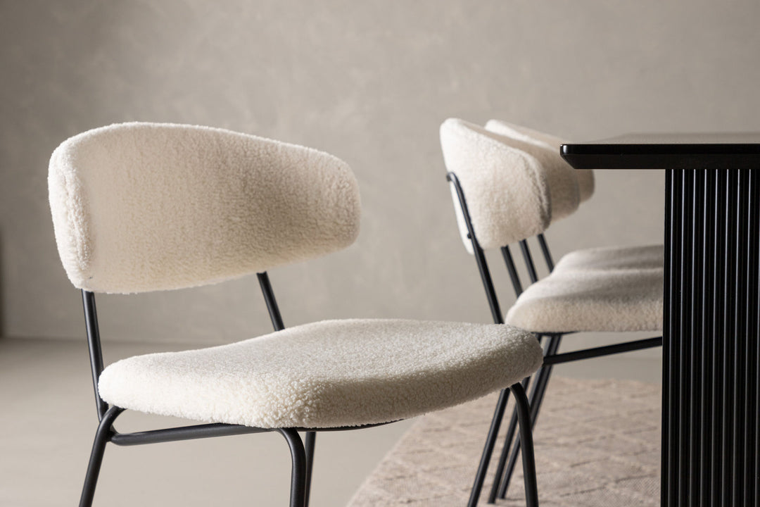 Venture Home Vail Dining Table - Black / Smoked Black MDF +Chico Dining Chair - Black / White Boucle _6