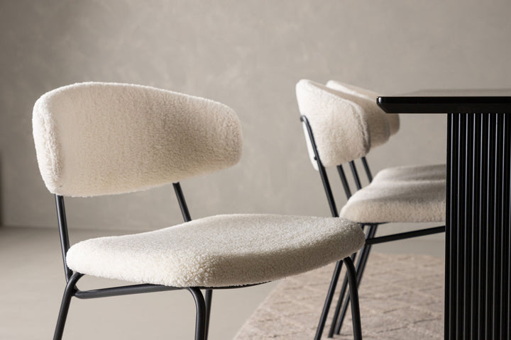 Venture Home Vail Dining Table - Black / Smoked Black MDF +Chico Dining Chair - Black / White Boucle _6