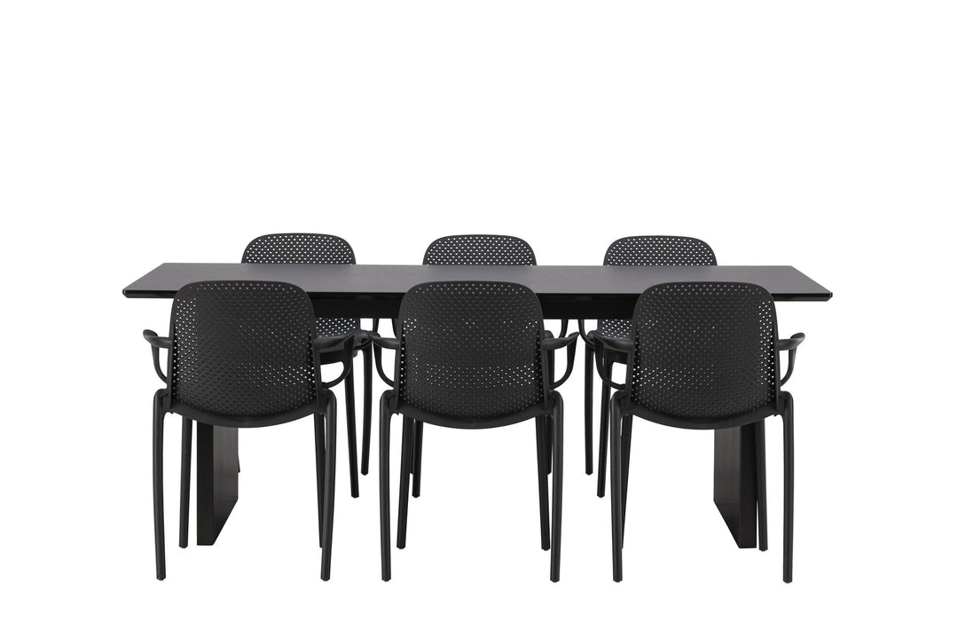Venture Home Vail Dining Table - Black / Smoked Black MDF +Baltimore Dining Chair - Black / Black Plastic _6