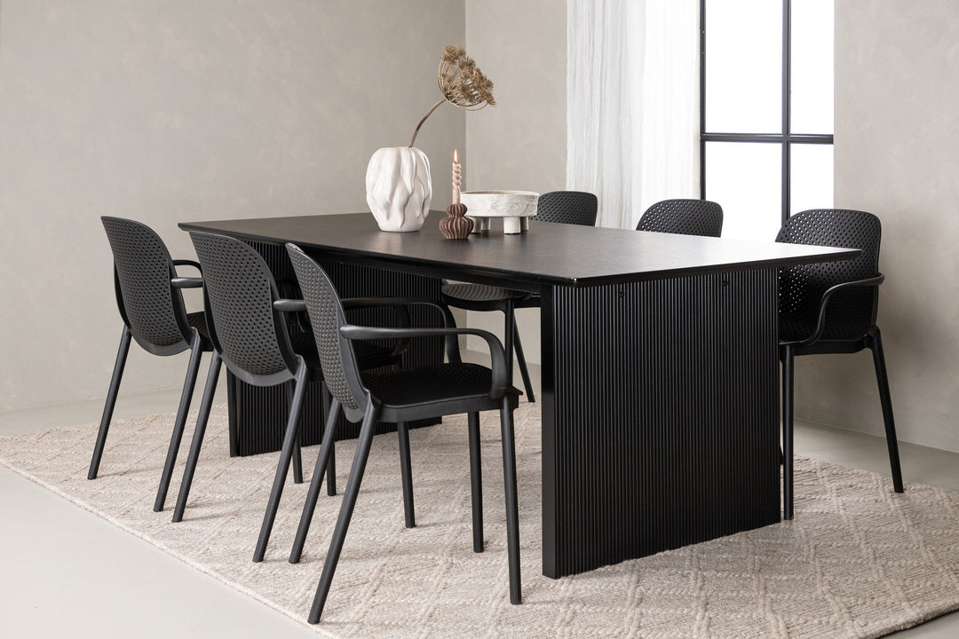Venture Home Vail Dining Table - Black / Smoked Black MDF +Baltimore Dining Chair - Black / Black Plastic _6