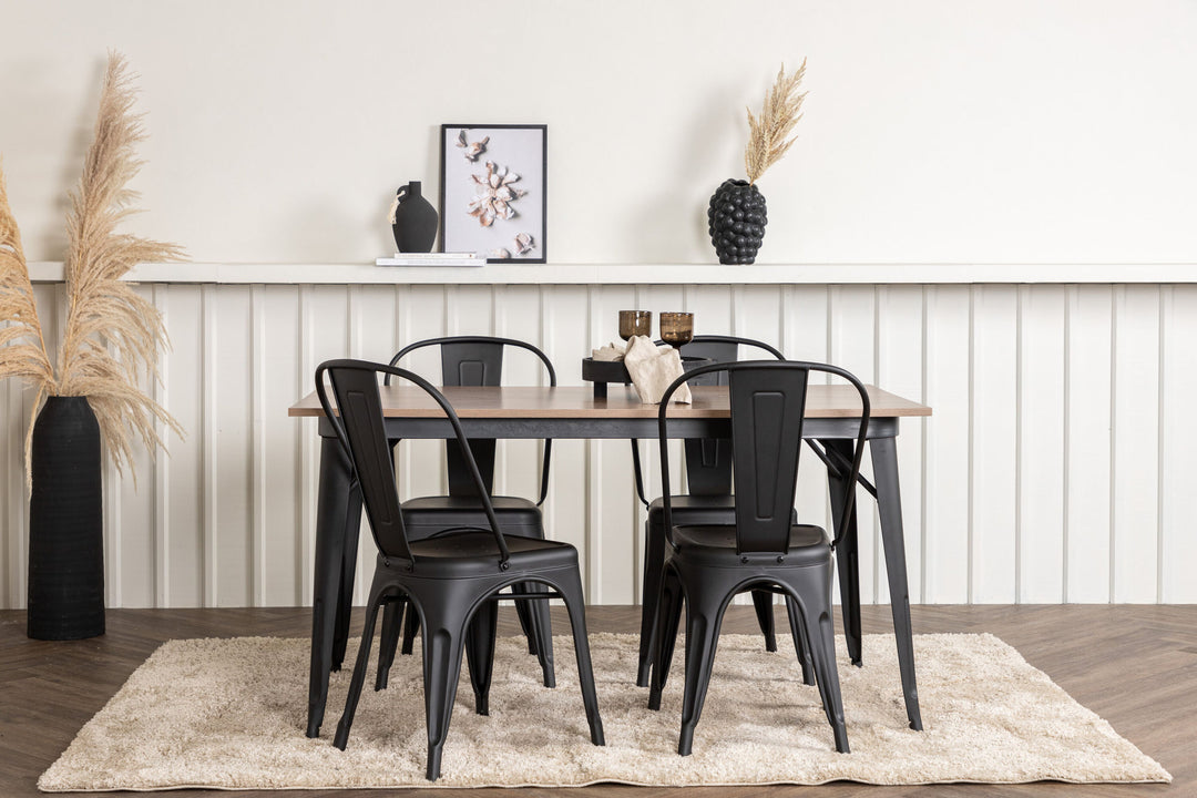 Venture Home Tempe Dining Table - Black / Walnut MDF +Tempe Dining Chair - Matte black / Metal _4