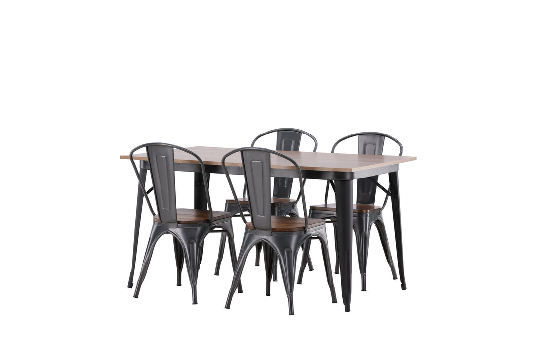 Venture Home Tempe Dining Table - Black / Walnut MDF +Tempe Dining Chair - Dark grey / Dark Brown MDF _4
