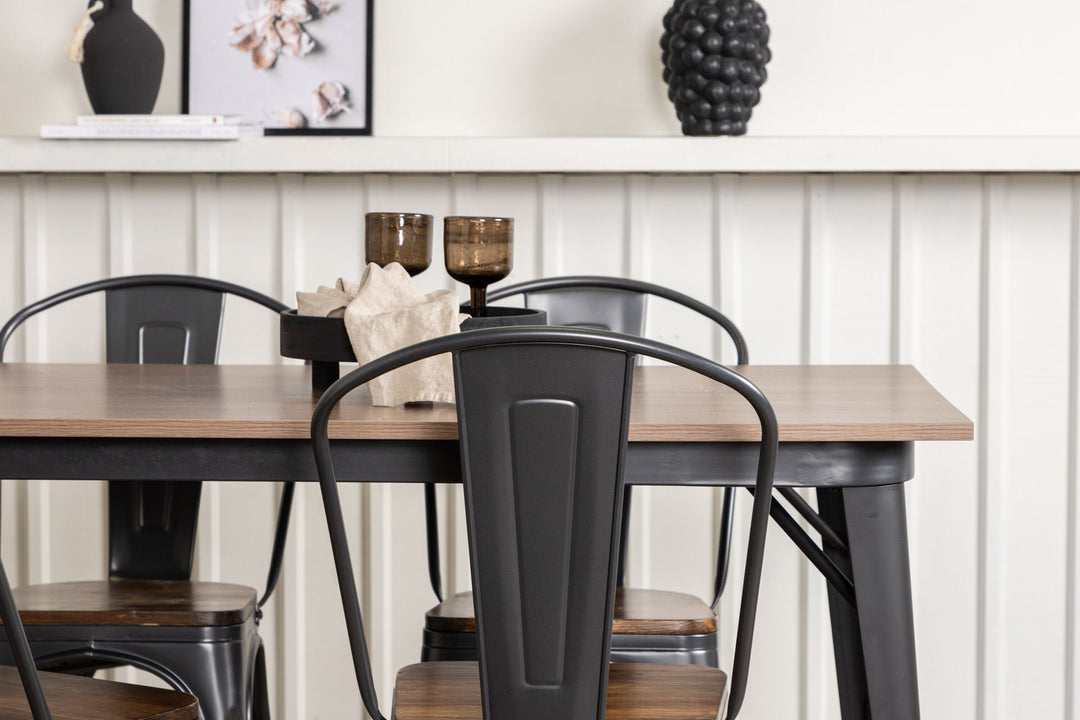 Venture Home Tempe Dining Table - Black / Walnut MDF +Tempe Dining Chair - Dark grey / Dark Brown MDF _4