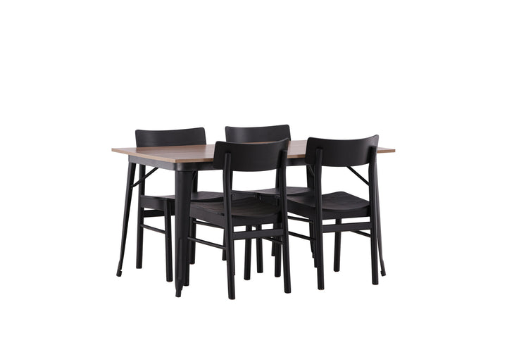 Venture Home Tempe Dining Table - Black / Walnut MDF +Montros Dining Chair - Natural / Natural Rubberwood _4