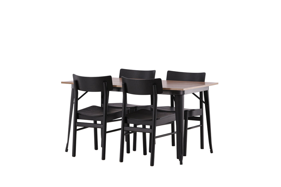Venture Home Tempe Dining Table - Black / Walnut MDF +Montros Dining Chair - Natural / Natural Rubberwood _4