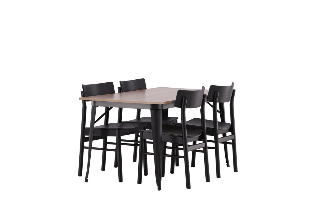 Venture Home Tempe Dining Table - Black / Walnut MDF +Montros Dining Chair - Natural / Natural Rubberwood _4