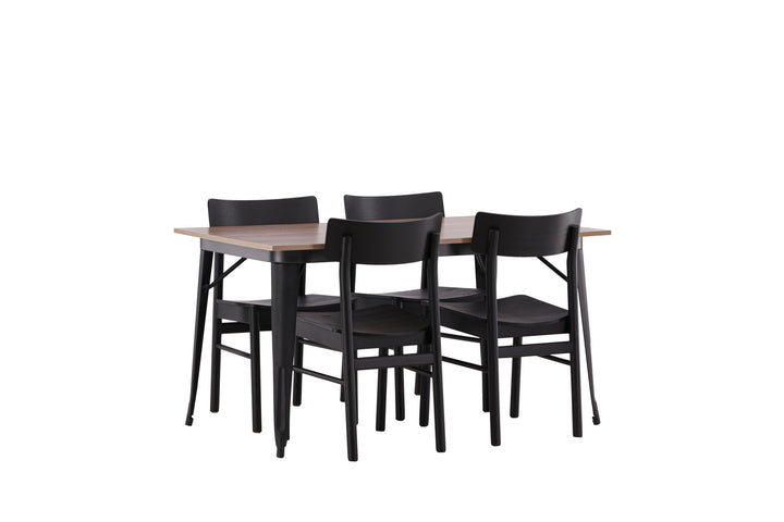 Venture Home Tempe Dining Table - Black / Walnut MDF +Montros Dining Chair - Natural / Natural Rubberwood _4