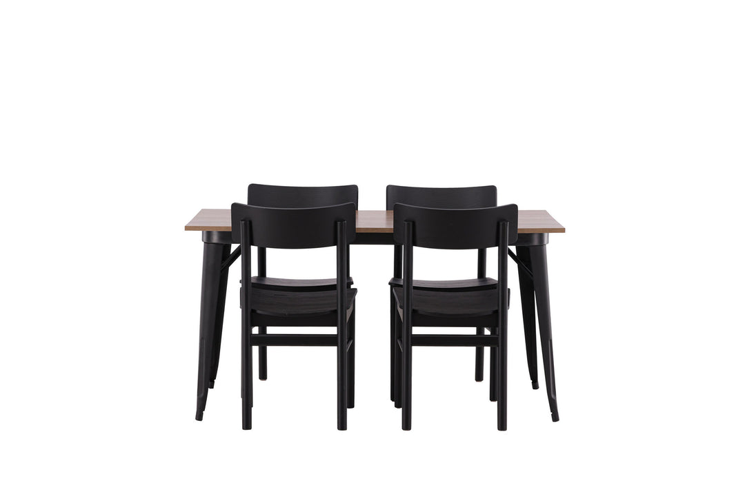 Venture Home Tempe Dining Table - Black / Walnut MDF +Montros Dining Chair - Natural / Natural Rubberwood _4