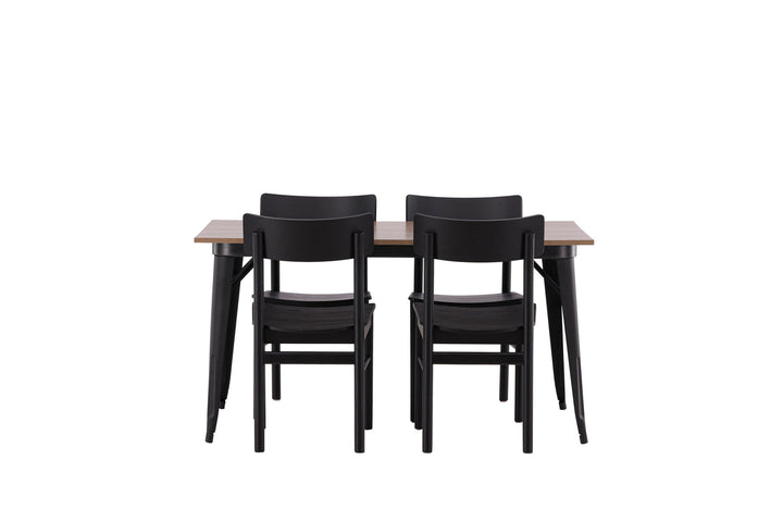 Venture Home Tempe Dining Table - Black / Walnut MDF +Montros Dining Chair - Natural / Natural Rubberwood _4