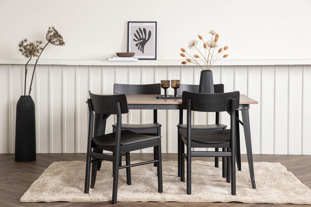 Venture Home Tempe Dining Table - Black / Walnut MDF +Montros Dining Chair - Natural / Natural Rubberwood _4