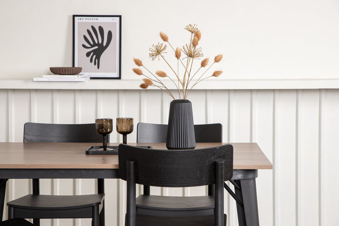 Venture Home Tempe Dining Table - Black / Walnut MDF +Montros Dining Chair - Natural / Natural Rubberwood _4
