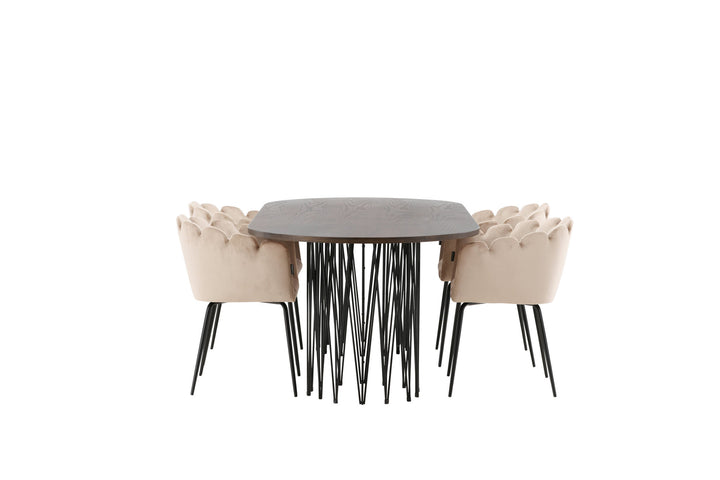 Venture Home Stone oval Dining Table - Black / Mocca Veneer +Limhamn Chair - Black / Beige Velvet _4