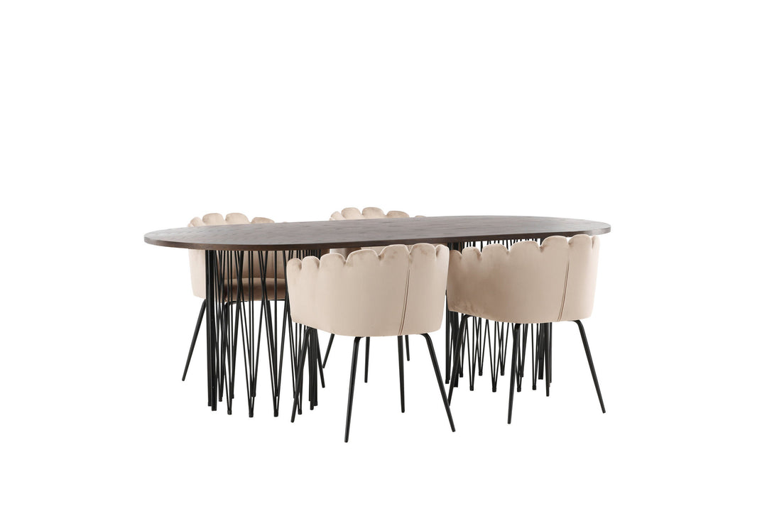 Venture Home Stone oval Dining Table - Black / Mocca Veneer +Limhamn Chair - Black / Beige Velvet _4