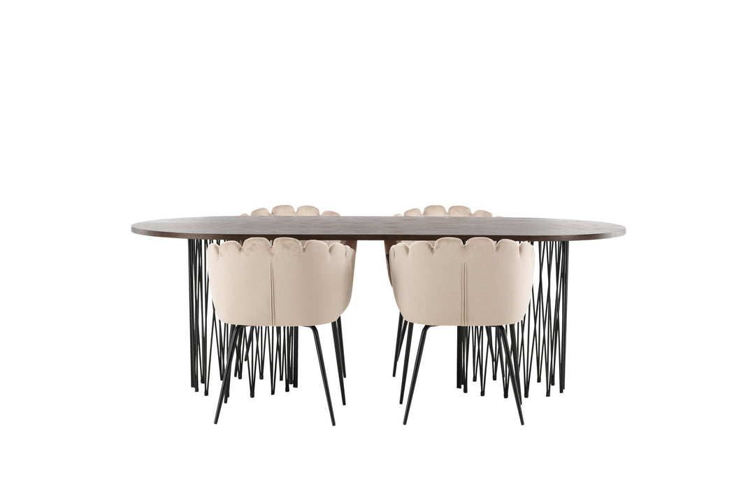 Venture Home Stone oval Dining Table - Black / Mocca Veneer +Limhamn Chair - Black / Beige Velvet _4