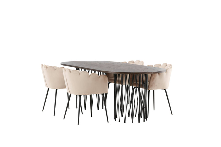 Venture Home Stone oval Dining Table - Black / Mocca Veneer +Limhamn Chair - Black / Beige Velvet _4