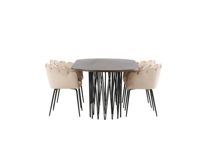 Venture Home Stone oval Dining Table - Black / Mocca Veneer +Limhamn Chair - Black / Beige Velvet _4