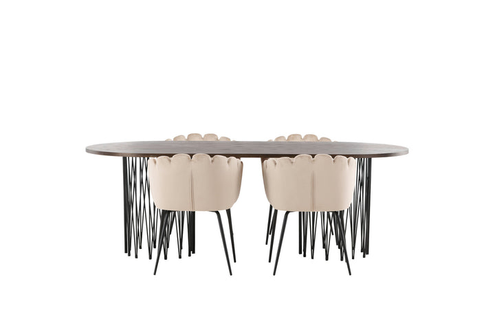 Venture Home Stone oval Dining Table - Black / Mocca Veneer +Limhamn Chair - Black / Beige Velvet _4