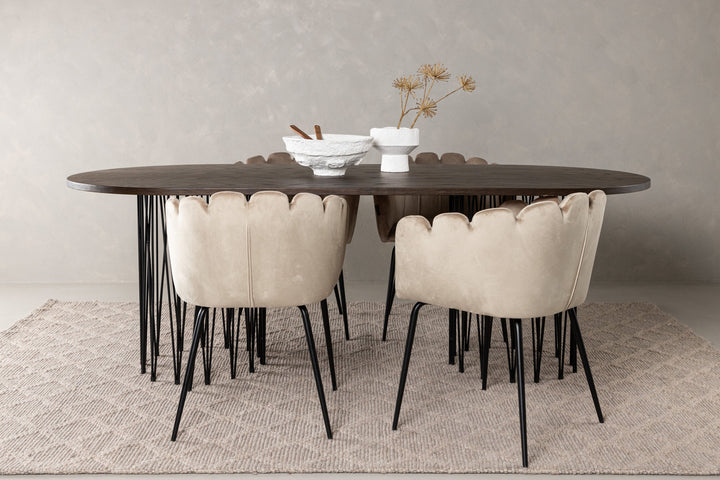 Venture Home Stone oval Dining Table - Black / Mocca Veneer +Limhamn Chair - Black / Beige Velvet _4
