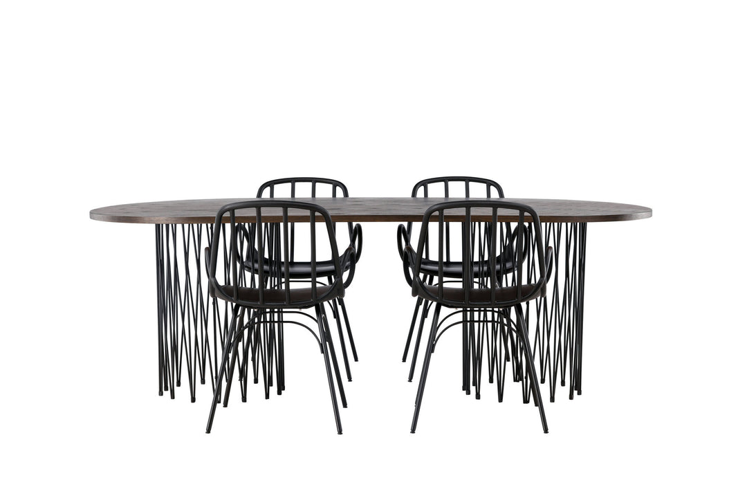 Venture Home Stone oval Dining Table - Black / Mocca Veneer +Dyrön Dining Chair - Black Polypropylene _4