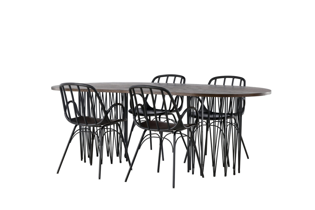 Venture Home Stone oval Dining Table - Black / Mocca Veneer +Dyrön Dining Chair - Black Polypropylene _4