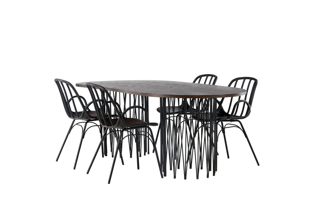 Venture Home Stone oval Dining Table - Black / Mocca Veneer +Dyrön Dining Chair - Black Polypropylene _4