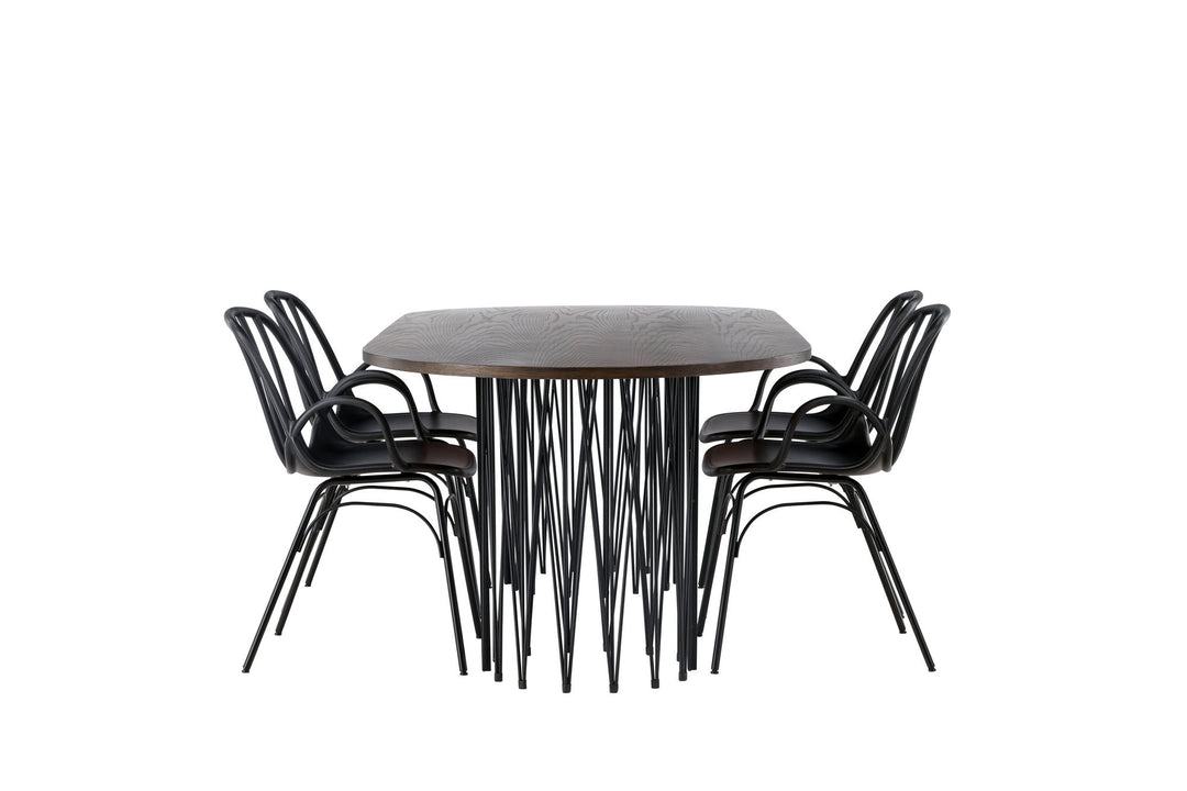 Venture Home Stone oval Dining Table - Black / Mocca Veneer +Dyrön Dining Chair - Black Polypropylene _4