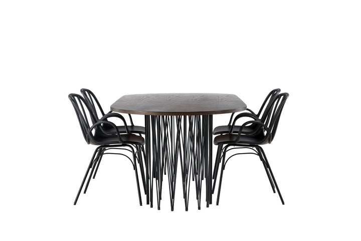 Venture Home Stone oval Dining Table - Black / Mocca Veneer +Dyrön Dining Chair - Black Polypropylene _4