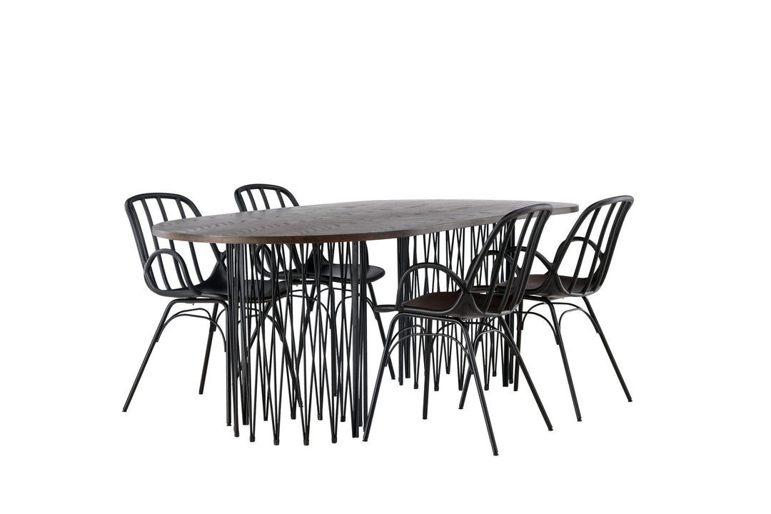 Venture Home Stone oval Dining Table - Black / Mocca Veneer +Dyrön Dining Chair - Black Polypropylene _4