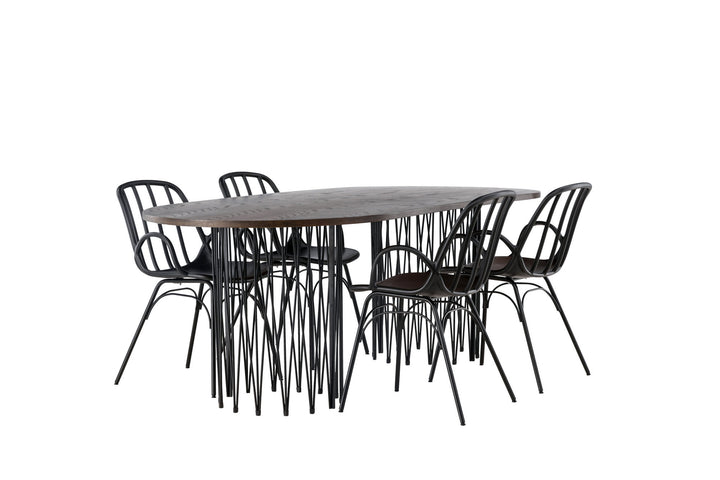 Venture Home Stone oval Dining Table - Black / Mocca Veneer +Dyrön Dining Chair - Black Polypropylene _4