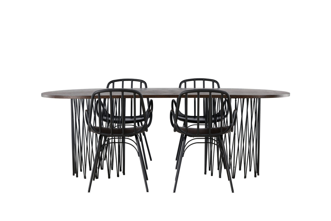 Venture Home Stone oval Dining Table - Black / Mocca Veneer +Dyrön Dining Chair - Black Polypropylene _4