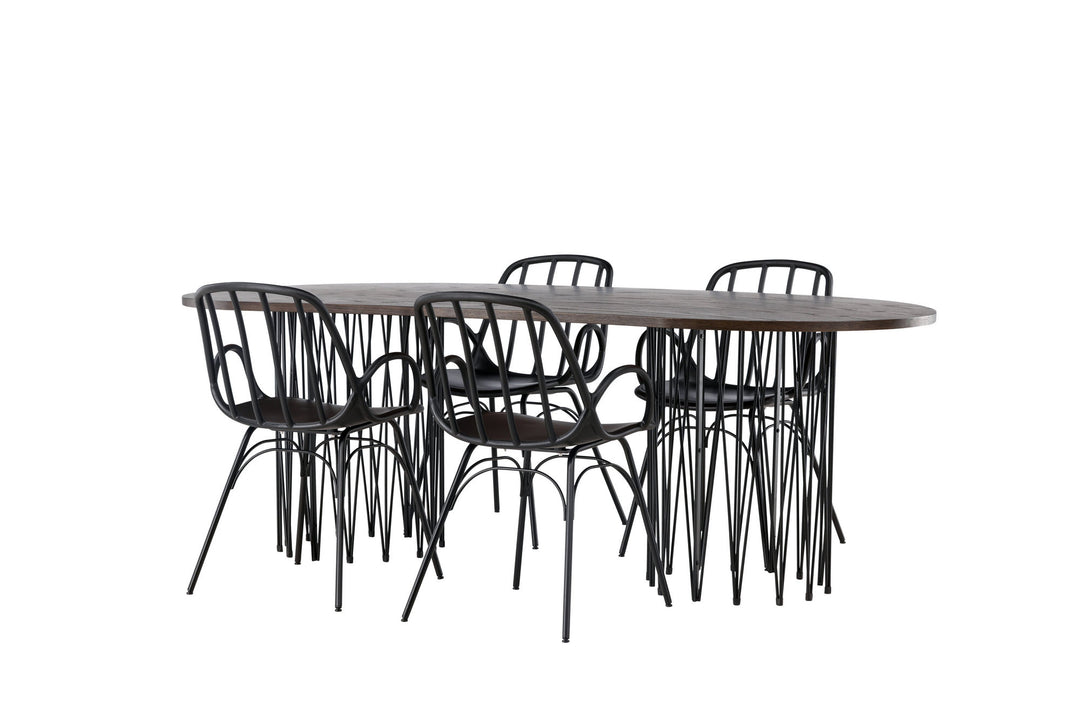 Venture Home Stone oval Dining Table - Black / Mocca Veneer +Dyrön Dining Chair - Black Polypropylene _4