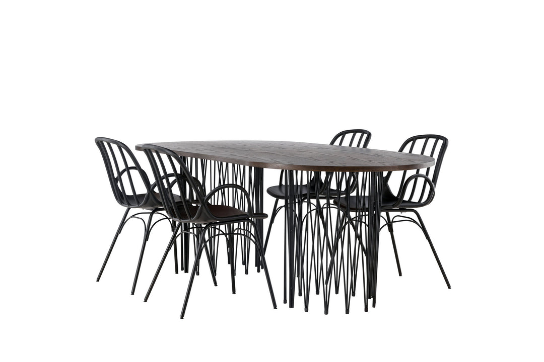 Venture Home Stone oval Dining Table - Black / Mocca Veneer +Dyrön Dining Chair - Black Polypropylene _4