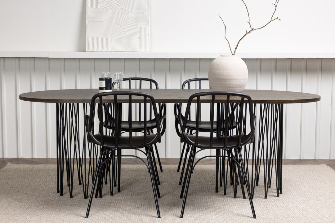 Venture Home Stone oval Dining Table - Black / Mocca Veneer +Dyrön Dining Chair - Black Polypropylene _4