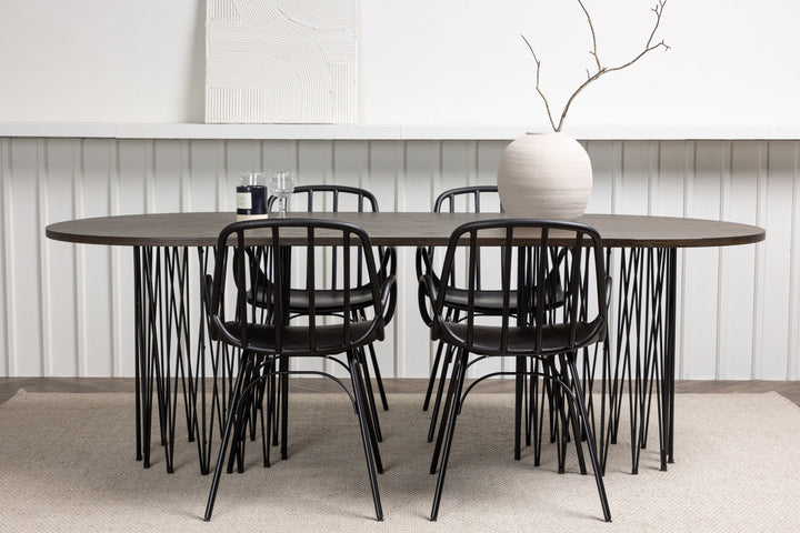 Venture Home Stone oval Dining Table - Black / Mocca Veneer +Dyrön Dining Chair - Black Polypropylene _4