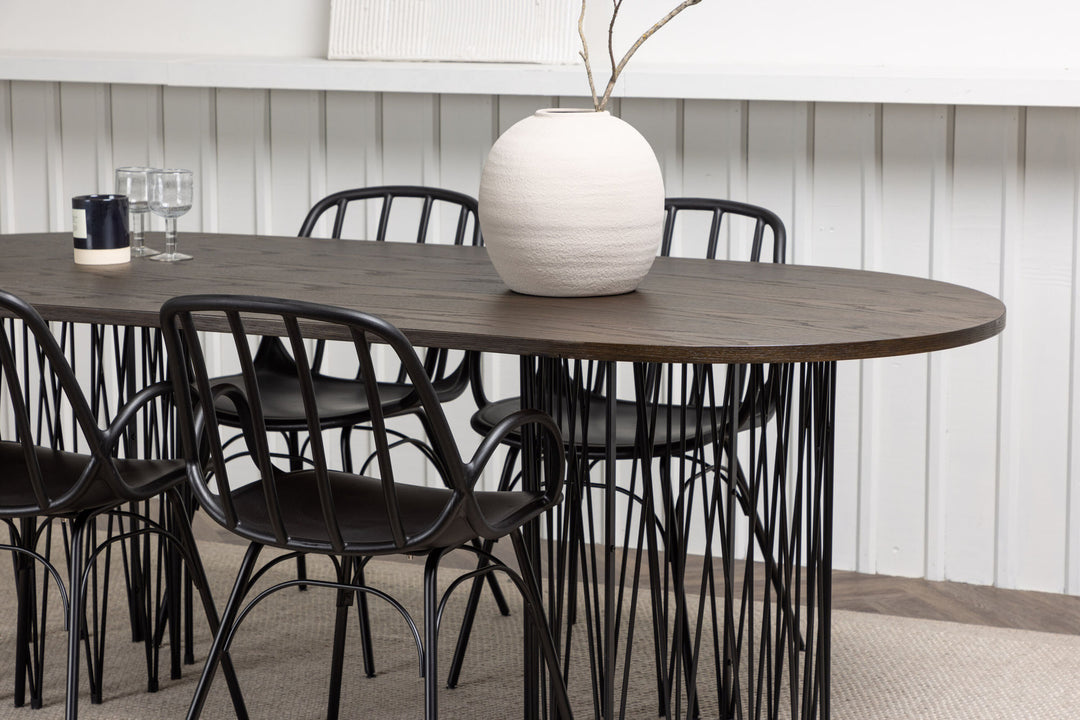 Venture Home Stone oval Dining Table - Black / Mocca Veneer +Dyrön Dining Chair - Black Polypropylene _4