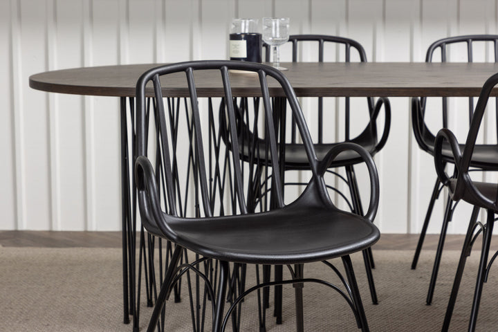 Venture Home Stone oval Dining Table - Black / Mocca Veneer +Dyrön Dining Chair - Black Polypropylene _4