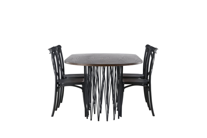 Venture Home Stone oval Dining Table - Black / Mocca Veneer +Crosett Dining Chair - Matte Black / Matte Black Plastic _4