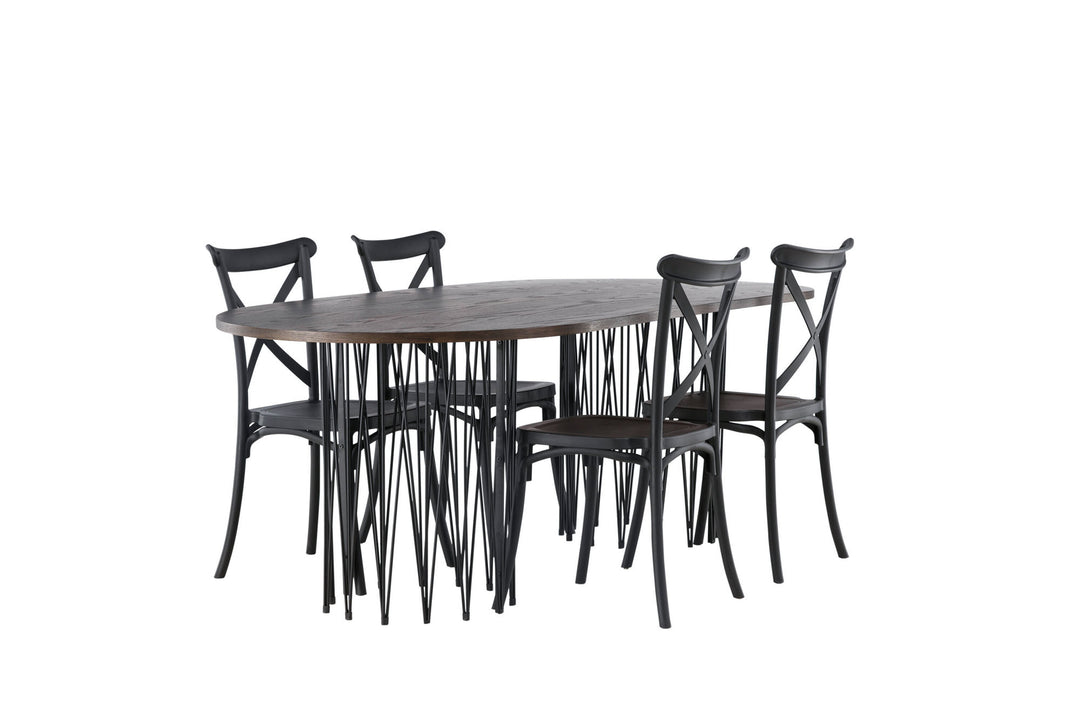 Venture Home Stone oval Dining Table - Black / Mocca Veneer +Crosett Dining Chair - Matte Black / Matte Black Plastic _4