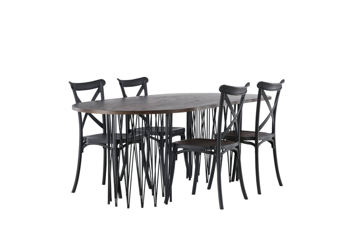 Venture Home Stone oval Dining Table - Black / Mocca Veneer +Crosett Dining Chair - Matte Black / Matte Black Plastic _4