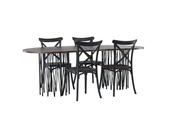 Venture Home Stone oval Dining Table - Black / Mocca Veneer +Crosett Dining Chair - Matte Black / Matte Black Plastic _4