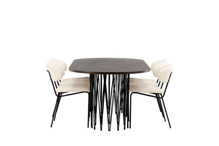 Venture Home Stone oval Dining Table - Black / Mocca Veneer +Chico Dining Chair - Black / White Boucle _4