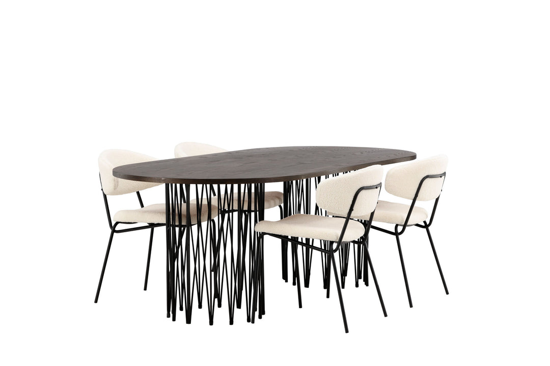 Venture Home Stone oval Dining Table - Black / Mocca Veneer +Chico Dining Chair - Black / White Boucle _4