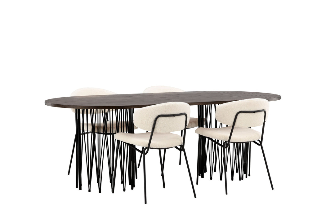 Venture Home Stone oval Dining Table - Black / Mocca Veneer +Chico Dining Chair - Black / White Boucle _4