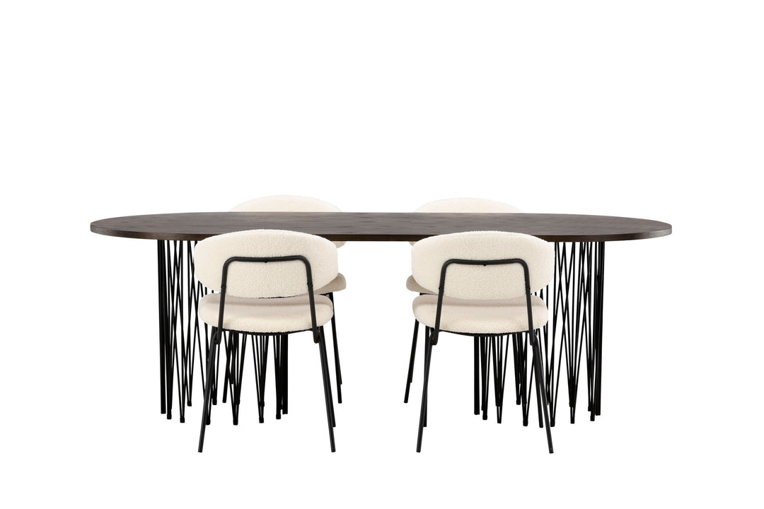 Venture Home Stone oval Dining Table - Black / Mocca Veneer +Chico Dining Chair - Black / White Boucle _4