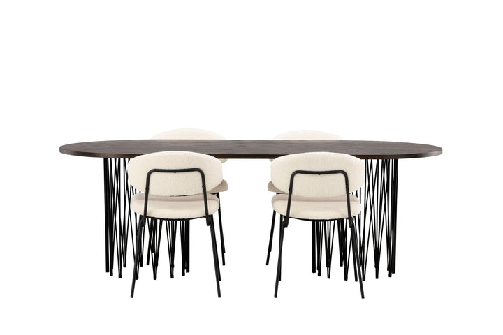 Venture Home Stone oval Dining Table - Black / Mocca Veneer +Chico Dining Chair - Black / White Boucle _4