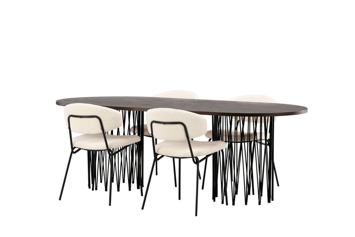 Venture Home Stone oval Dining Table - Black / Mocca Veneer +Chico Dining Chair - Black / White Boucle _4