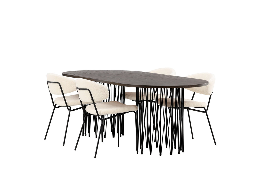 Venture Home Stone oval Dining Table - Black / Mocca Veneer +Chico Dining Chair - Black / White Boucle _4