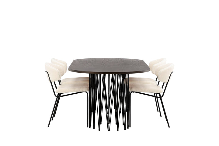 Venture Home Stone oval Dining Table - Black / Mocca Veneer +Chico Dining Chair - Black / White Boucle _4