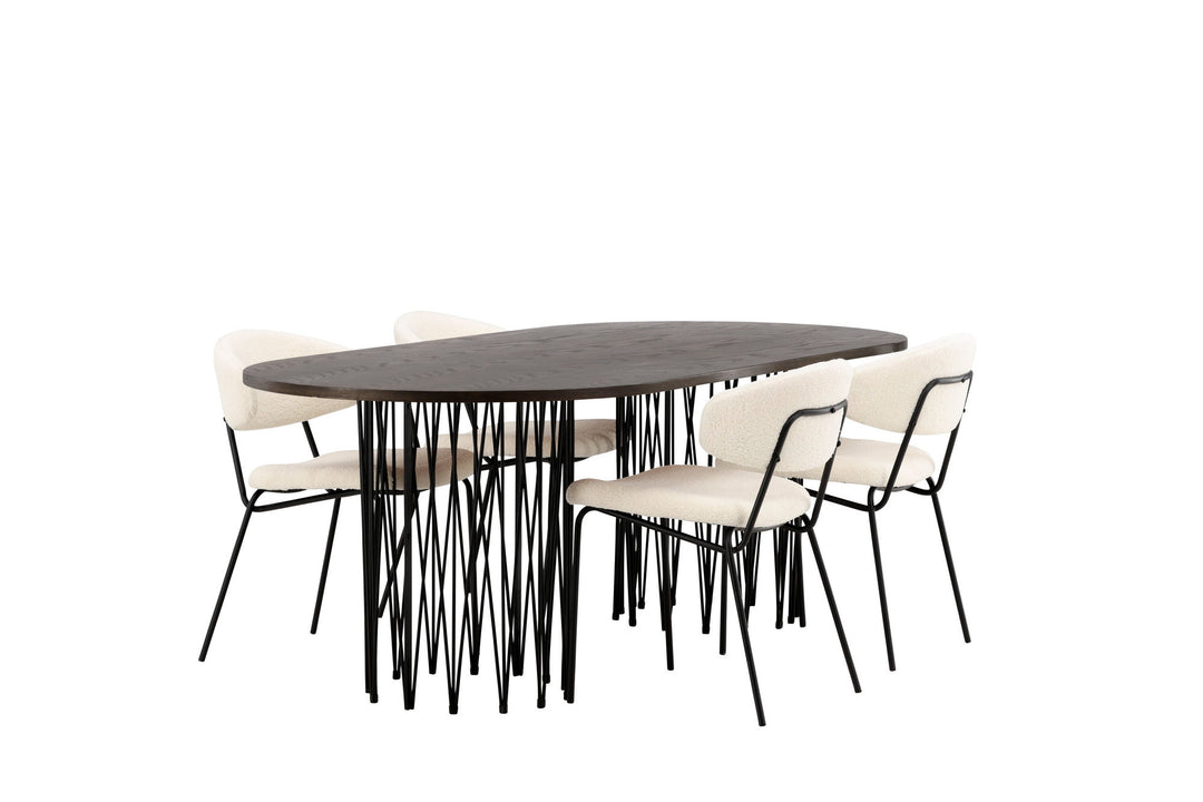 Venture Home Stone oval Dining Table - Black / Mocca Veneer +Chico Dining Chair - Black / White Boucle _4