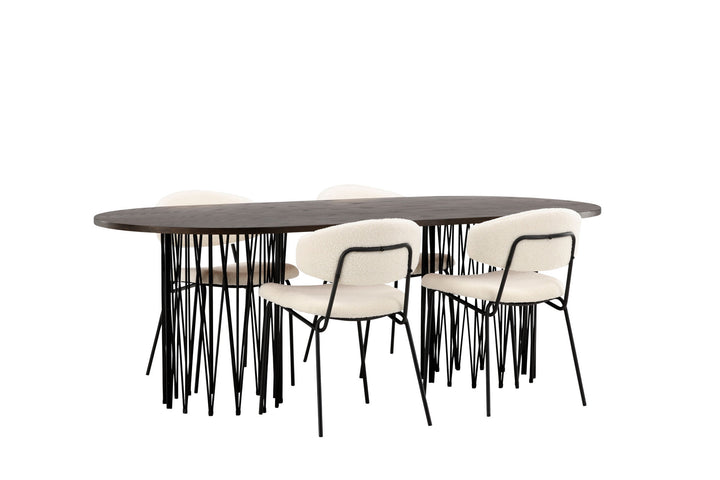 Venture Home Stone oval Dining Table - Black / Mocca Veneer +Chico Dining Chair - Black / White Boucle _4